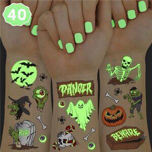 Halloween Temporary Tattoos for Kids - 40 Glow In Dark Tat Styles